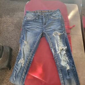 NWOT Rock And Revival Blue Distressed Boot Cut Jeans
